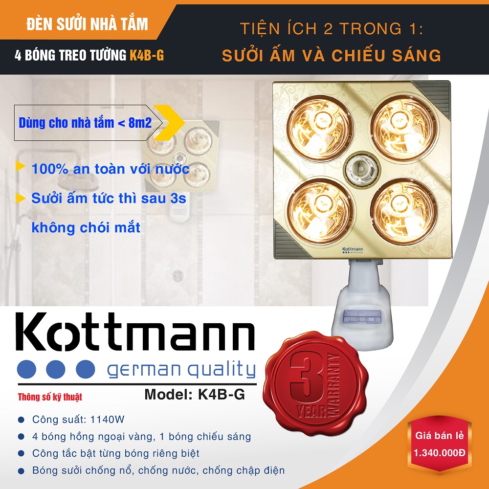 Đèn sưởi 4 bóng treo tường Kottmann – K4BG